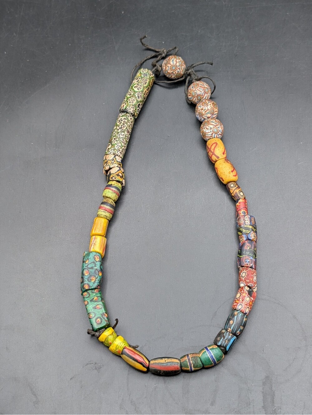 Antique Venetian African Trade Beads Millefiori Multi Colored & Size Round Tube